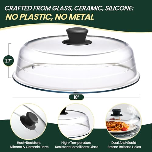 10-Inch Glass Microwave Splatter Cover with Silicone Mat - Vent Hole Lid