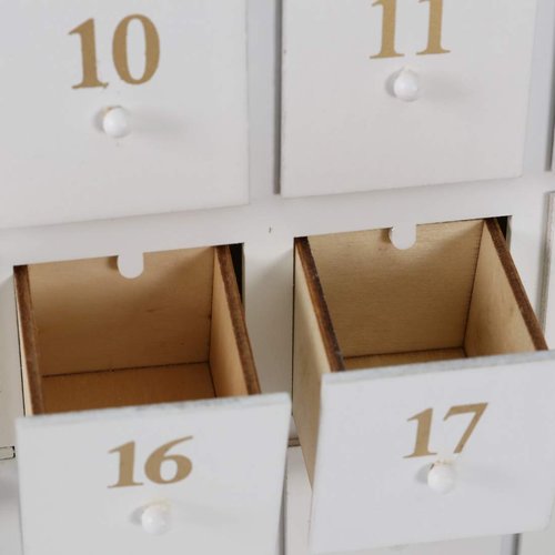 PIONEER-EFFORT Christmas Wooden Advent Calendar House with 24 Drawers, Countdown to Christmas for Kids, LED Home Decoration, L16.25 x H17.9 x T2.87 inches, Battery Operated