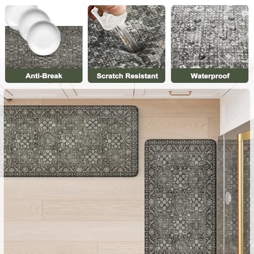 Anti-Fatigue Kitchen Mat Set, 2-Piece Cushioned Farmhouse Floor Rugs