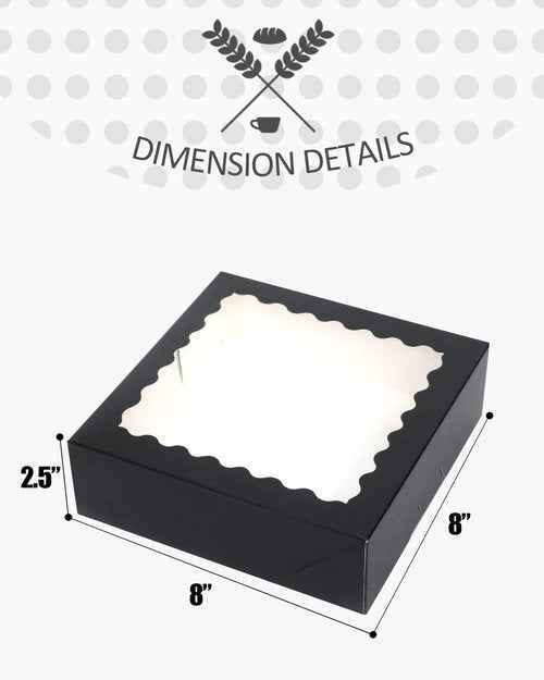 qiqee Auto-pop up Black Bakery Boxes 50 Packs Pastry Box 8x8x2.5 inch Pie Boxes With Window