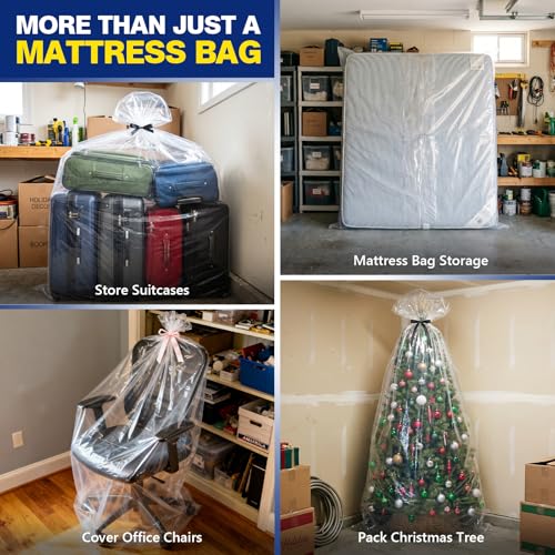 Heavy-Duty Plastic Mattress Bags for Moving & Storage - King/Queen 2-Pack