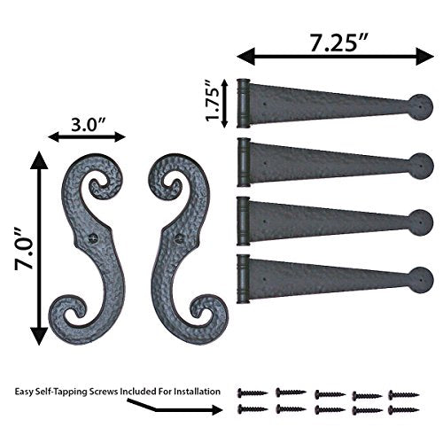 Perfect Shutters Black Decorative Hinges & S-Holdback Hooks for Exterior Shutters