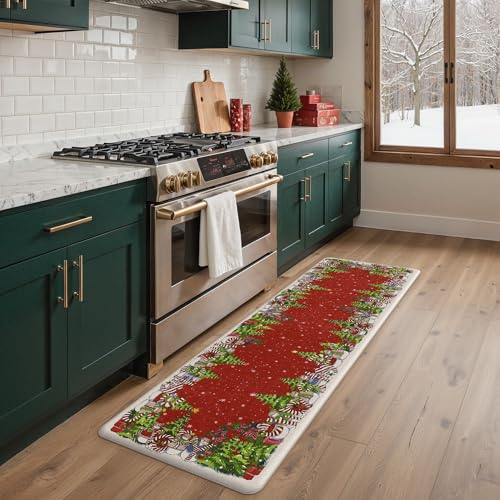 GENIMO Christmas Kitchen Mat 23.6x71 Red - Anti-Fatigue Waterproof Cushioned Rug