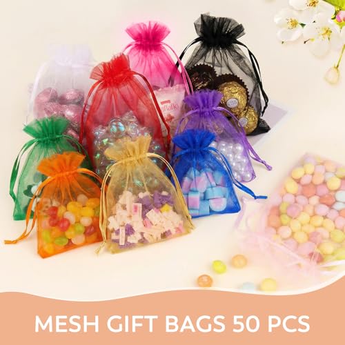 Crweety 50PCS Organza Bags 3x4 Multicolor Small Gift Bags for Jewelry