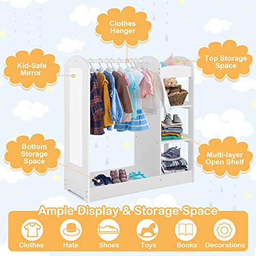 Kids Dress Up Storage Closet with Mirror, Hanging Rack and 3-Tier Shelves