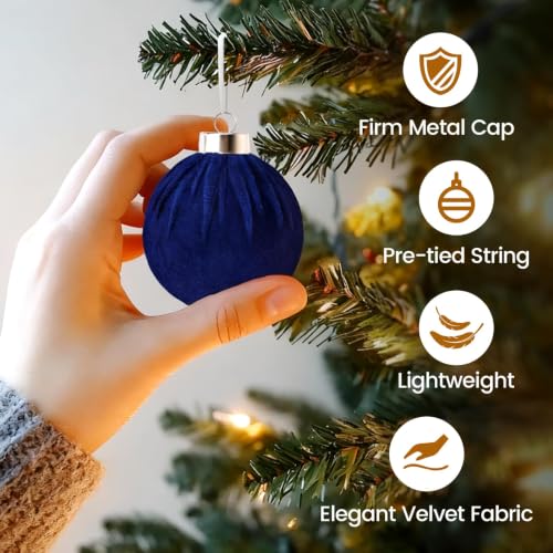EverMerry 15 PCS Velvet Christmas Ornaments Set - Blue & White, 3.14'' Holiday Decorations for Tree, Wreath, Garland