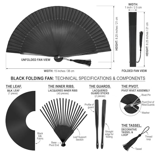 Elegant Bamboo Silk Folding Hand Fan with Tassel and Fabric Case