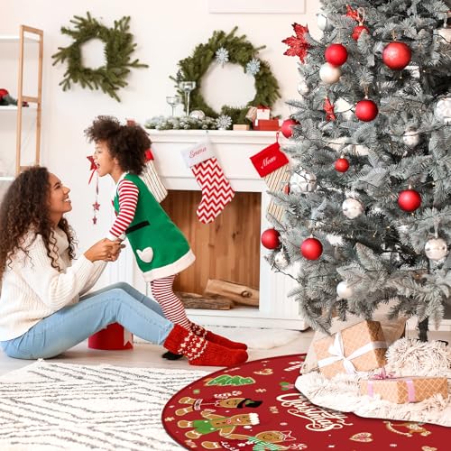 Marspark 60 Inch Red Gingerbread Christmas Tree Skirt - Festive Holiday Decor