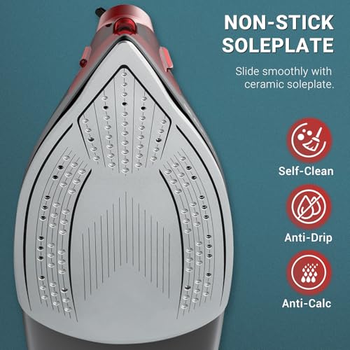 1500W Steam Iron with Ceramic Soleplate, Anti-Drip & Auto Shutoff