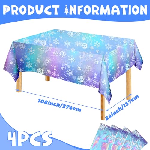 NOVWANG Snowflake Winter Tablecloths 4 pcs Iridescent Holiday Decor, 54x108 inches