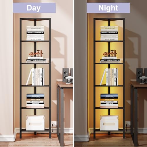 6-Tier Corner Bookshelf with LED Lights, Narrow Storage Display Stand