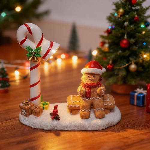 Light-Up Christmas Gingerbread Man Figurine - Resin Holiday Table Decor