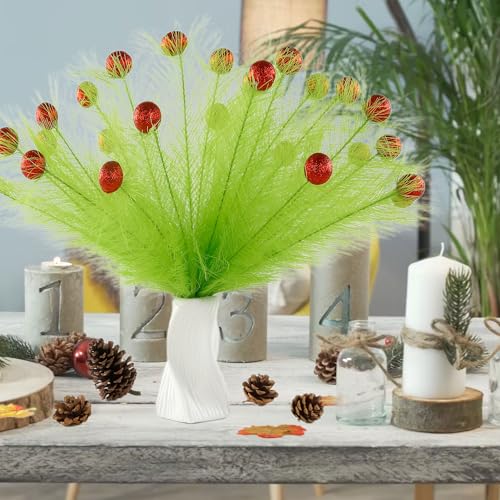 30Pcs Lime Green Christmas Tree Topper with Red Glitter Balls, 17''</n>Assorted Xmas Picks