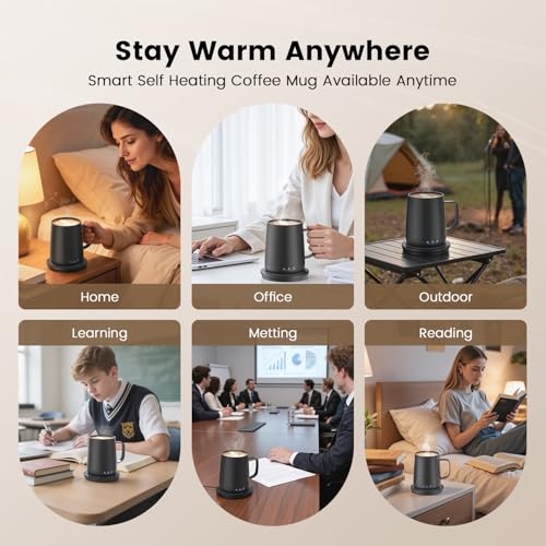 Fexqic Black Smart Self-Heating Coffee Mug 14oz with Temperature Control