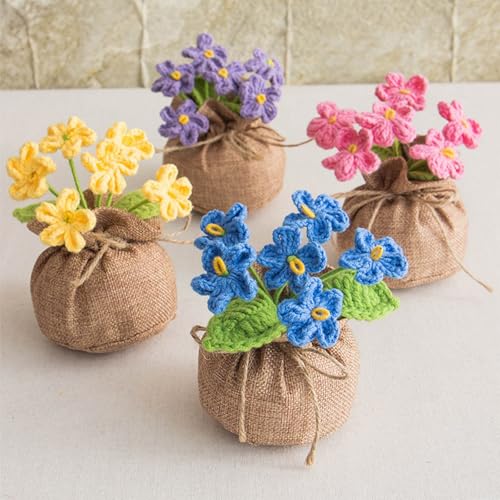 Dark Pink Myosotis Crochet Flowers Bouquet - Andvon Desk Decor for Women