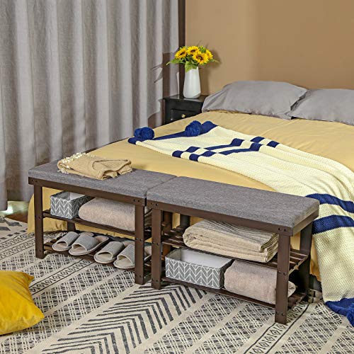 3-Tier Bamboo Shoe Bench with Padded Seat, Entryway Shoe Rack Organizer