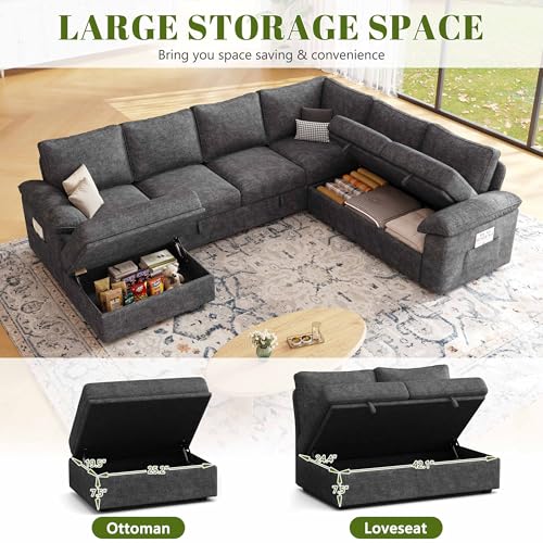 108-Inch U-Shaped Modular Sectional Sofa with Pull-Out Bed and Storage