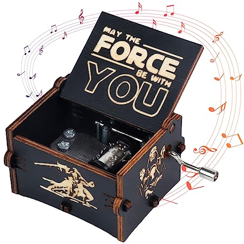 Engraved Vintage Wooden Hand Crank Music Box - Compact Musical Gift