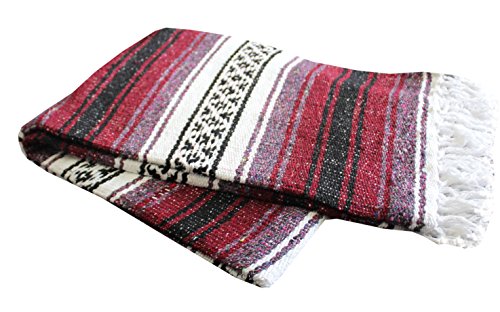 Del Mex Authentic Mexican Falsa Throw Blanket - Handwoven (70" x 50", Burgundy)