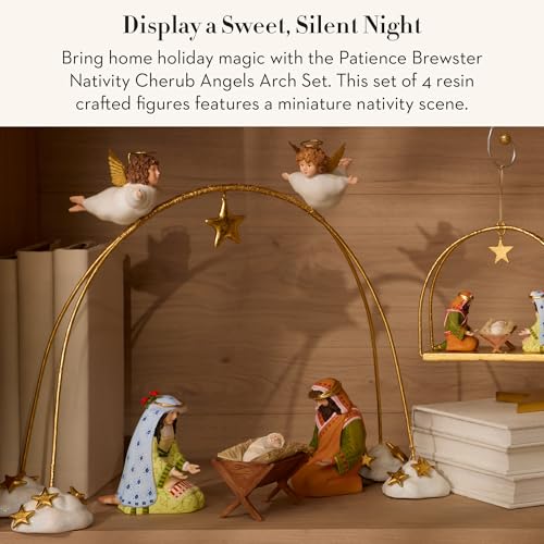 Hand-Painted Cherub Angel Nativity Set with Arch, 4-Piece Christmas Decor