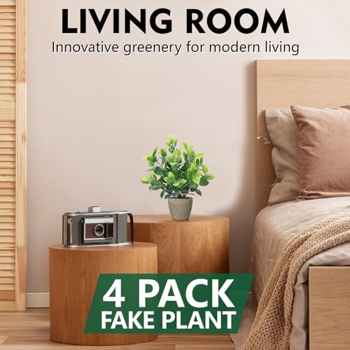 4-Pack Artificial Potted Plants with Ceramic Pots, 7-Inch Faux Greenery