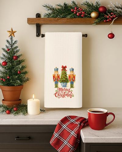 Nutcracker Christmas Kitchen Towels 16x24– Farmhouse Merry Christmas Hand Towels (Brand: FISWAFY) – Nutcracker