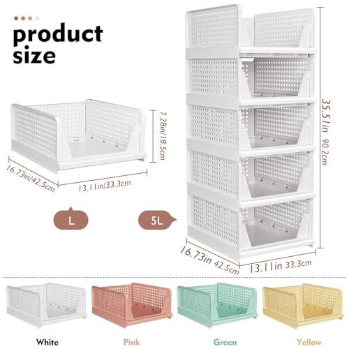 Closet Organizers and Storage 5 Pack, Foldable Plastic Bins for Wardrobe