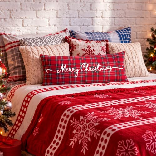 Christmas Tartan Body Pillow Cover 20x54 Inches with Zipper - Red Plaid - Variation of THIS listing