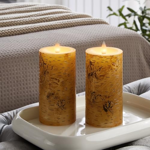 CozierGlow Birch Bark Flameless Candles with Remote, 3D Moving Flame, 2-Pack, 6-Inch Battery-Operated