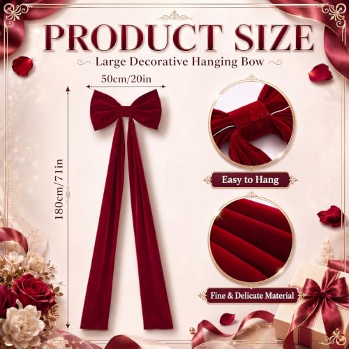 Knitgrip 2 Pack 20x71 in Large Velvet Christmas Bow Deep Red - Holiday Decor