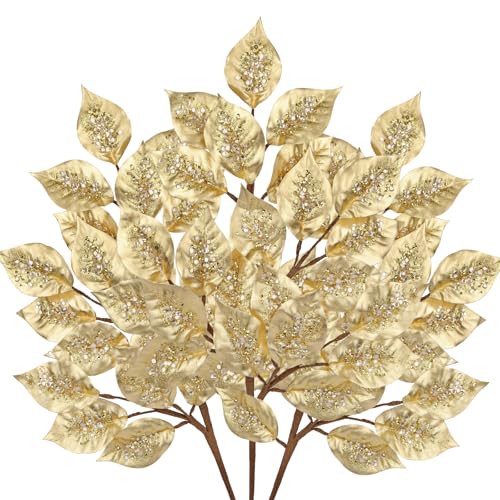 Oairse Champagne Elm Christmas Tree Picks, 31.5-Inch Gold Artificial Branches, 3 Pcs Holiday Decor