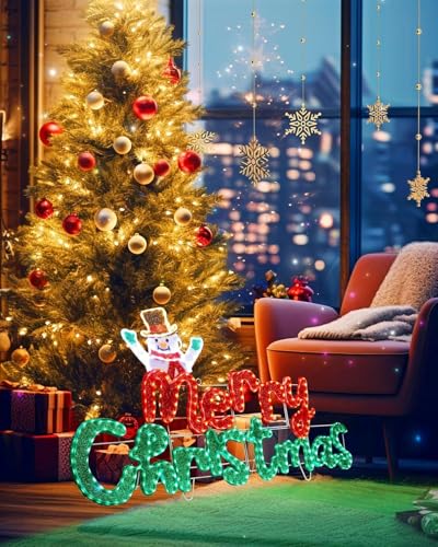 Brightown 5ft Merry Christmas Sign with 447 LED Twinkle Lights (Snowman)