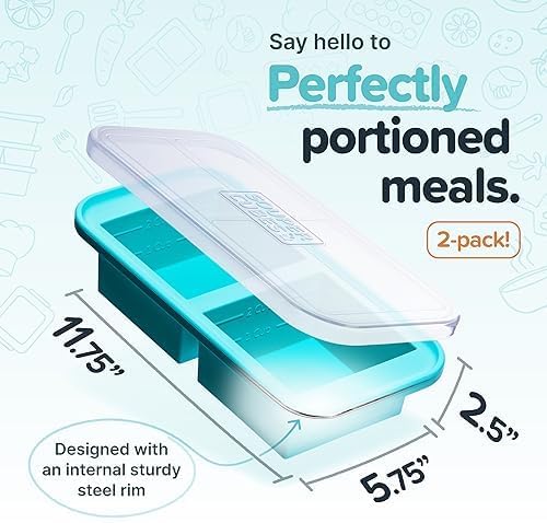 Souper Cubes 2 Cup Silicone Freezer Molds with Lids - Perfect for Freezing Soups, Sauces & Leftovers | Aqua 2-Pack