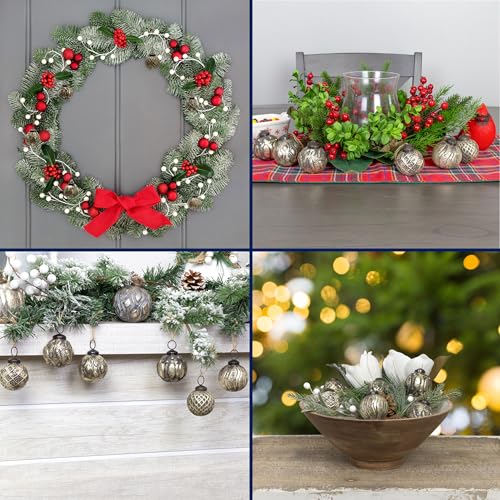 AuldHome Design Farmhouse Ball Ornaments Set of 6 - 2in Antique Gold Distressed Metal Glass