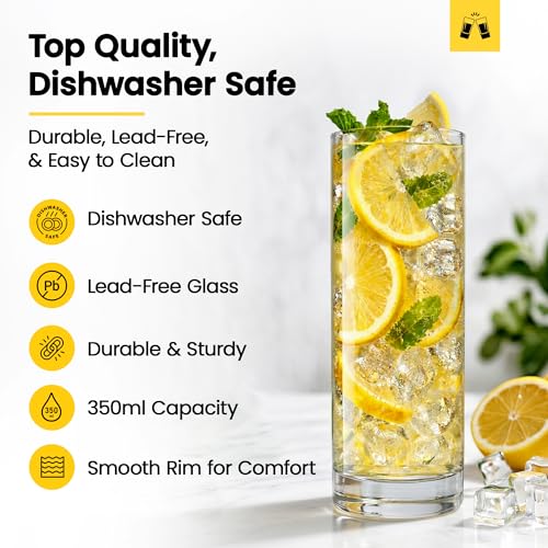 12oz Highball Glass Set of 6 - Heavy Base Cocktail and Drinkware Tumblers