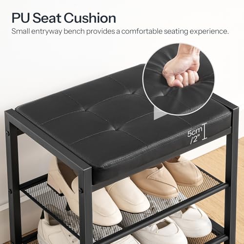 3-Tier Shoe Storage Bench with Padded PU Leather Seat, Entryway Shoe Rack