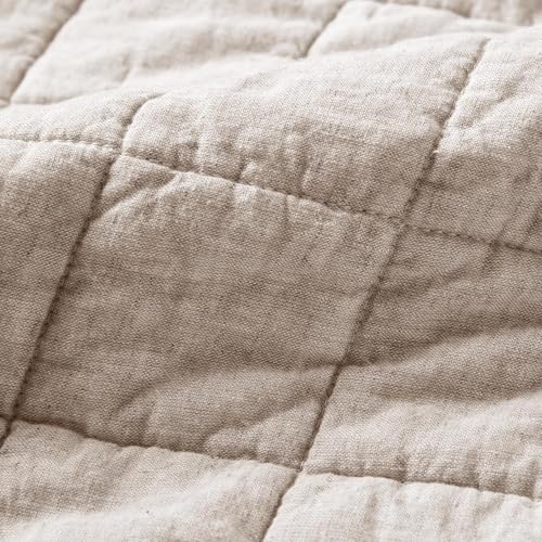 Queen Size Linen Quilt - Breathable Box-Stitch Coverlet