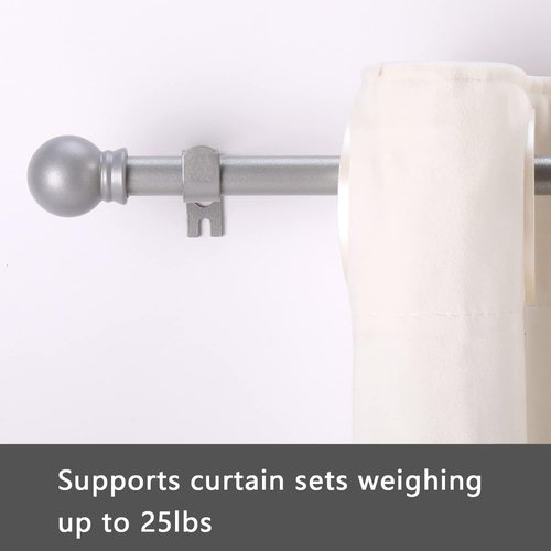 GXOACKJ Silver Curtain Rods - Heavy Duty 5/8 Inch Metal Set for Windows 32 to 48 Inch | 2 Pack with Brackets