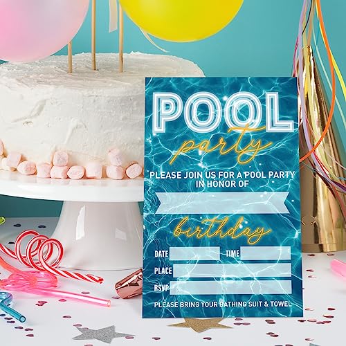 Pool Party Birthday Invitation Cards with Envelopes, 4x6 Inch Set of 20