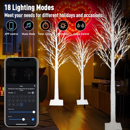 Aoycocr Lighted Birch Trees Set 4FT, 5FT, 6FT with App Control & 18 Modes