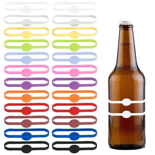 24pcs Silicone Drink Markers for Wine Glasses and Bottles, Colorful Cocktail Labels