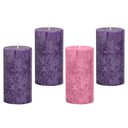 Rustic 4-Piece Advent Candle Set - Hand Dipped USA Made Christmas Pillar Candles