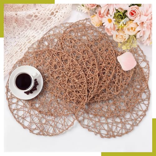 Threehoney Paper Braided Round Placemats Set of 24 - Brown, 13 in (33 cm)