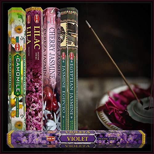 Floral Incense Sticks Variety Pack with Holder - 100 Sticks, 5 Fragrances