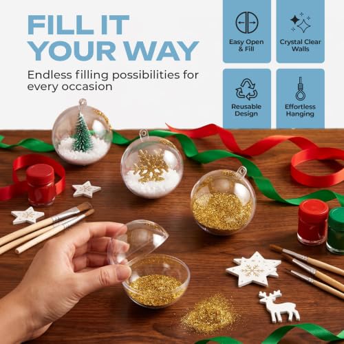 Iconikal 2.75-Inch (7cm) Clear Plastic Fillable Christmas Ornament, 12-Pack