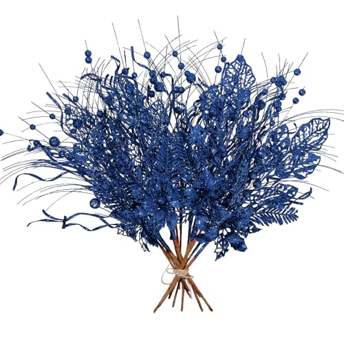 Navy Blue Christmas Tree Picks and Sprays - 24 pcs Holiday Decor