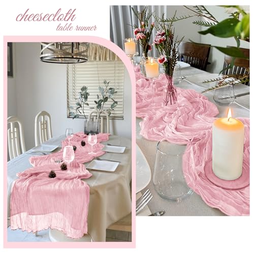6 Pack Light Pink Cheesecloth Table Runners, 20 x 120 Inch Gauze Fabric