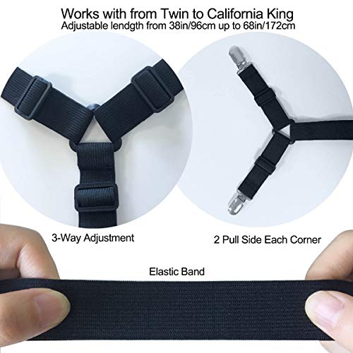 Adjustable Bed Sheet Holder Straps - Heavy Duty Sheet Clips & Fasteners (2 Pack)