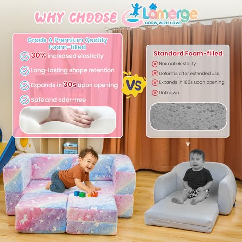 Glow in the Dark Toddler Play Couch - Convertible Foam Lounge for Kids