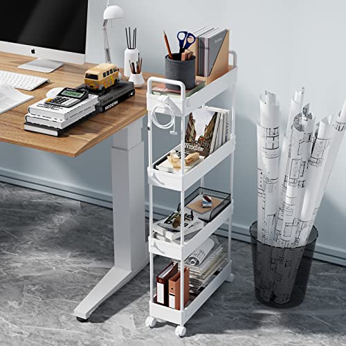 4-Tier Slim Rolling Storage Cart - Narrow Utility Organizer with Wheels